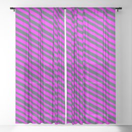 [ Thumbnail: Magenta & Dark Slate Gray Colored Striped Pattern Sheer Curtain ]