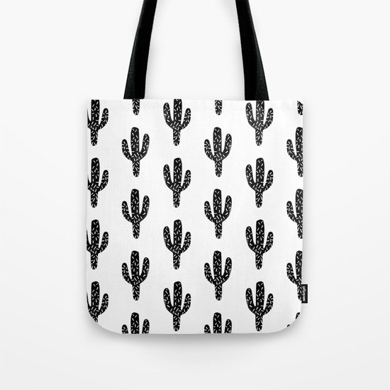 Linocut Cactus black and white minimal modern printmaking trendy hipster canvas dorm college art Tote Bag