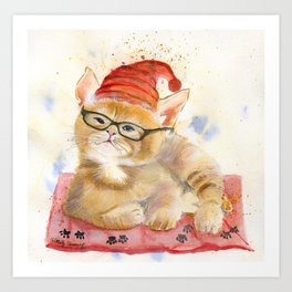 Smart Cat Watercolor Art Print