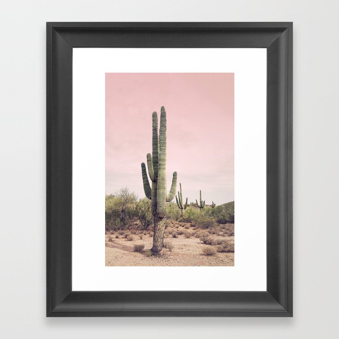 Blush Sky Cactus Framed Art Print