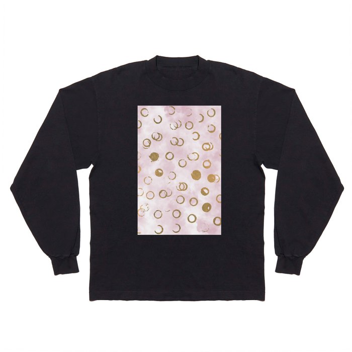 Elegant Geometric Abstract Pink Gold Watercolor Circles Long Sleeve T Shirt