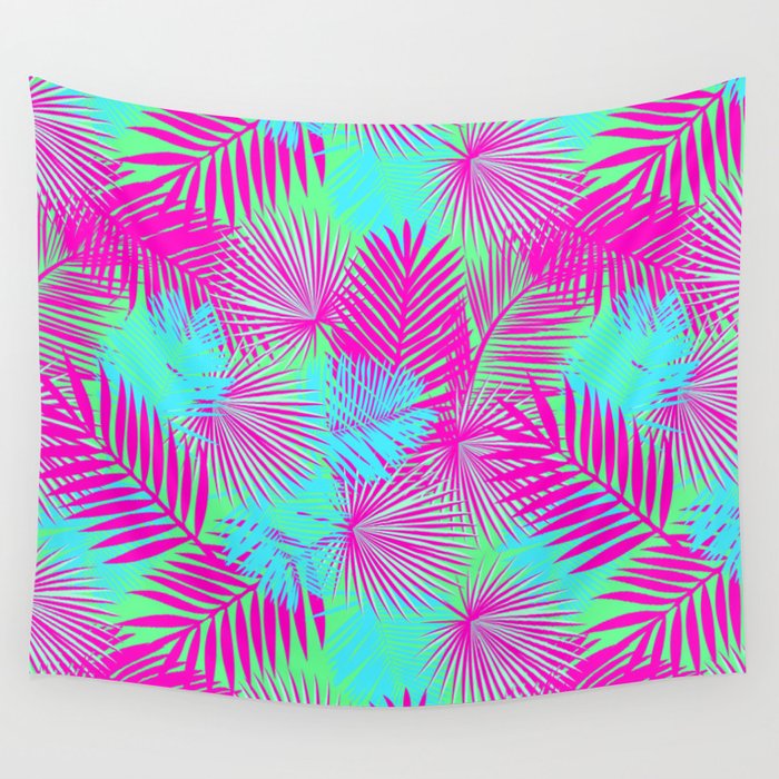 Neon Pink & Blue Tropical Print Wandbehang