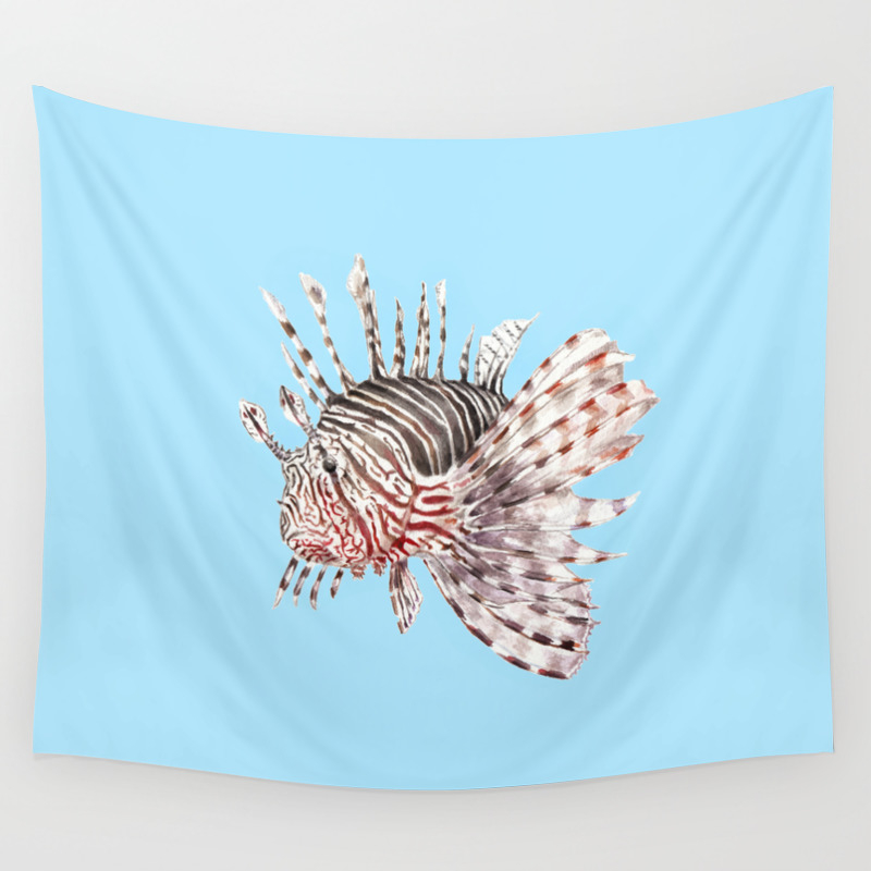 Watercolor Lionfish Tropical Fish Marine Life Painting Wall