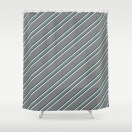 [ Thumbnail: Gray, Dark Slate Gray, and Light Cyan Colored Striped/Lined Pattern Shower Curtain ]
