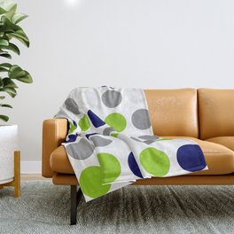 Lime Green, Bright Navy Blue, and Gray Multi Dots Minimalist Pattern on White Throw Blanket