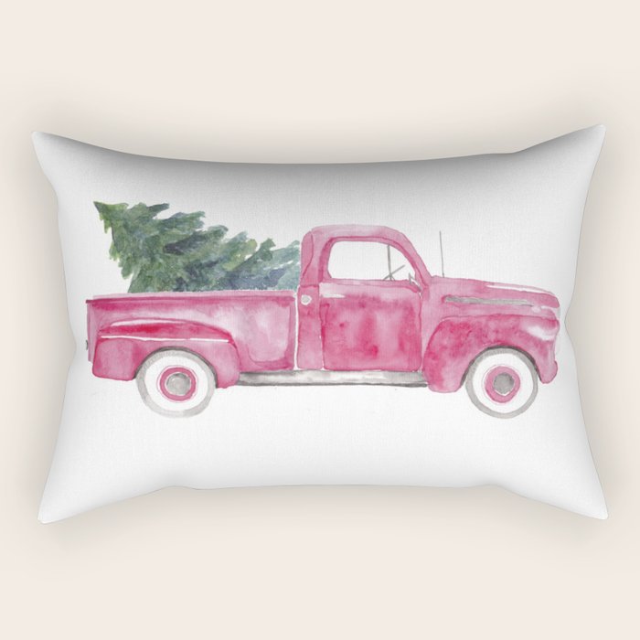 Vintage Christmas Truck Rectangular Pillow By Littleivypaprgoods