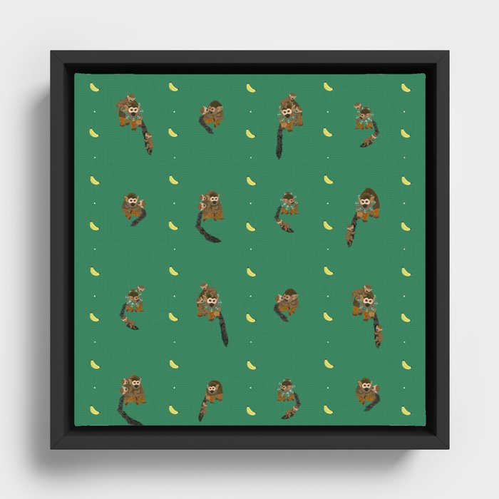 Classic Bananas with Monkeys and Babies Pattern Framed Canvas