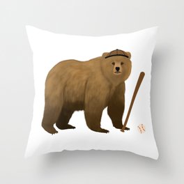 Bear Baseball Throw Pillow