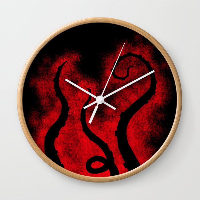 Tentacle Pillow Red on Black Wall Clock