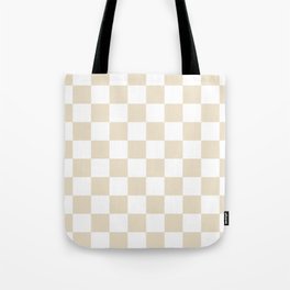 Brown, Beige: Checkered Pattern Tote Bag