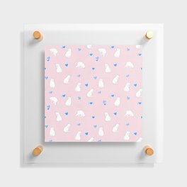Sleeping Cats With Hearts Pattern/Pink Background Floating Acrylic Print