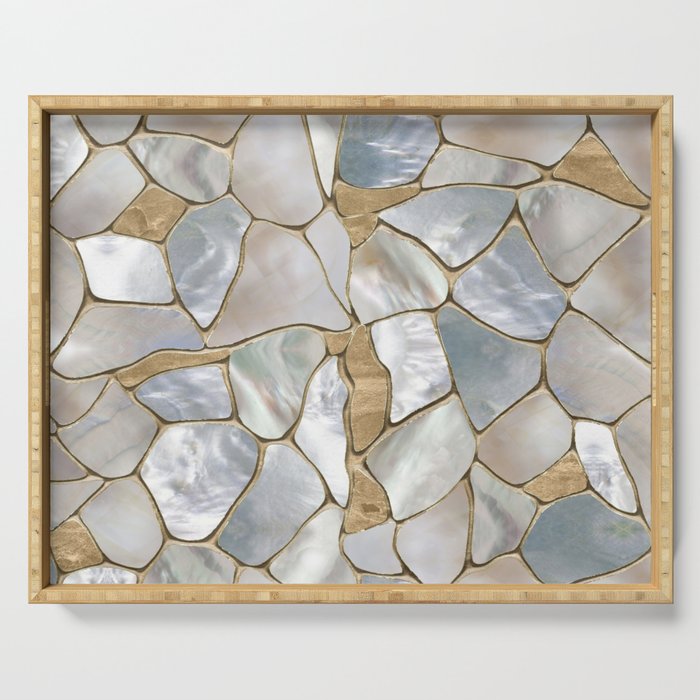 Mother of pearl and Gold cells abstract Serving Tray