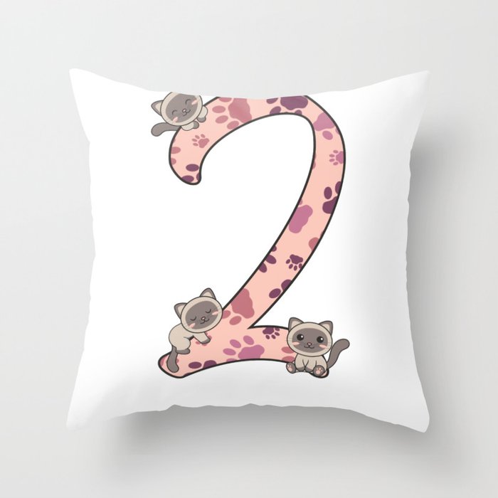 Siamese Cat Second Birthday For Kids Cats Throw Pillow