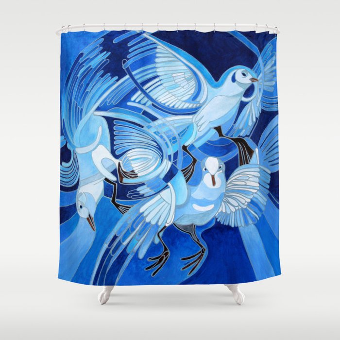 Muge's Pigeons in Blue  Shower Curtain