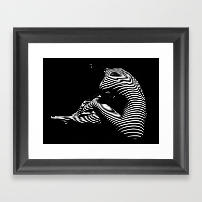 0056-DJA Zebra Back Nude Woman Yoga Black White Abstract Curves Expressive Line Slim Fit Girl Framed Art Print