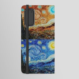 The Starry Night - La Nuit étoilée oil-on-canvas post-impressionist landscape masterpiece painting in alternate four-color collage gold, pink, blue, and green by Vincent van Gogh Android Wallet Case