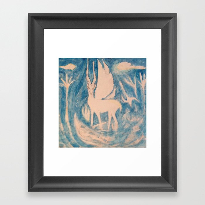 Blue Winged Deer Framed Art Print