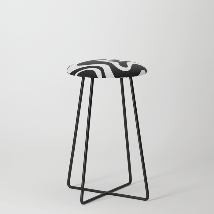 Liquid Swirl Abstract Pattern in Black and White Counter Stool