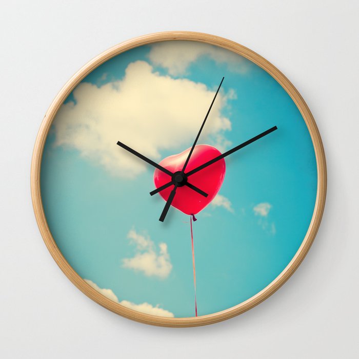 Love Is In The Air Red Heart Balloon On A Retro Blue Sky Wall Love Is In The Air Red Heart Balloon On A Retro Blue Sky Wall Clock By Andreka Society6