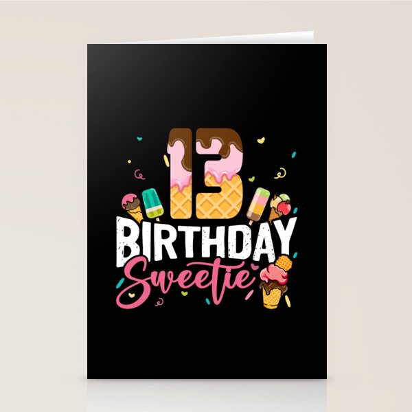 Cute 13th Birthday Ice Cream 13 Year Old Birthday Stationery Cards by