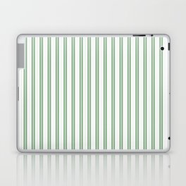 Fern Green and White Narrow Vertical Vintage Provincial French Chateau Ticking Stripe Laptop Skin