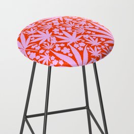 Pink On Red Retro Modern Cannabis And Spring Flowers Bar Stool
