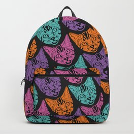 Pink Orange Blue Purple Cat Print Pattern (Black) Backpack