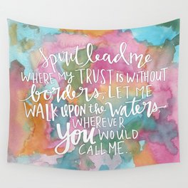 Spirit Lead Me - Inspirational Quote with pink flowers Wall Tapestry