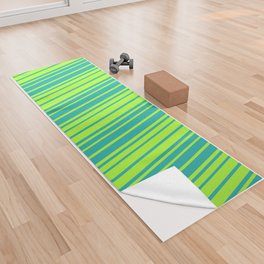 [ Thumbnail: Light Sea Green & Light Green Colored Stripes/Lines Pattern Yoga Towel ]