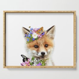 Baby Fox with Flower Crown, Kids Art, Baby Girl Nursery, Baby Animals Art Print by Synplus Serving Tray