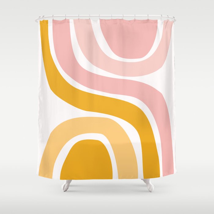 Abstract Shapes 84 In Pale Pink And Mustard Yellow Shower Curtain By Ninefls Society6