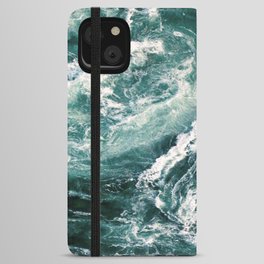 Blue Abstract Ocean Waves Splashing iPhone Wallet Case