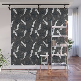 Leaf Pattern On Dark Grey Background Wall Mural