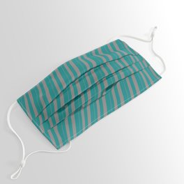 [ Thumbnail: Grey & Teal Colored Striped/Lined Pattern Face Mask ]