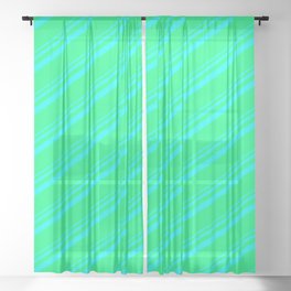 [ Thumbnail: Aqua & Green Colored Lines Pattern Sheer Curtain ]