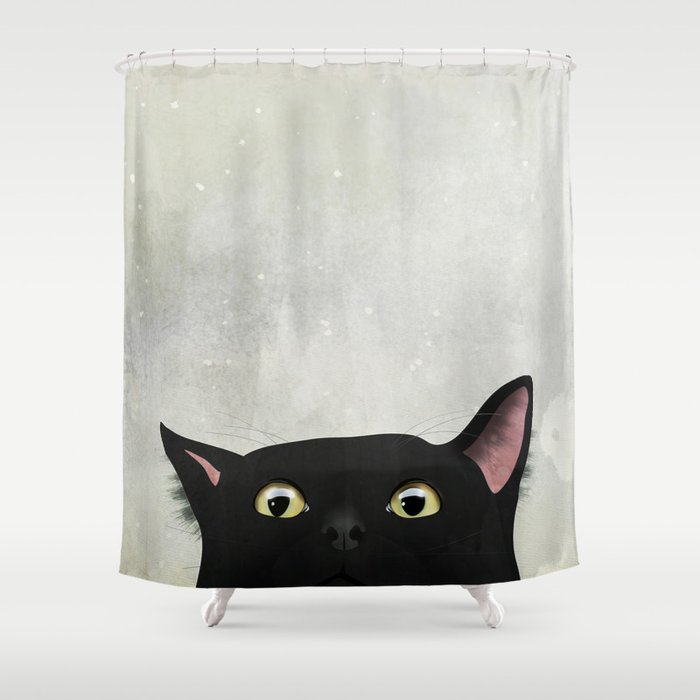 Curious Black Cat Shower Curtain