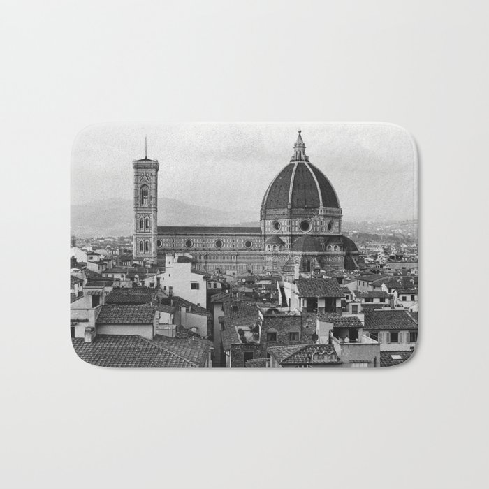 The Duomo Santa Maria del Fiore in Florence, Italy | Church cathedral in Firenze, Tuscany | Black and white Travel Photography Bath Mat