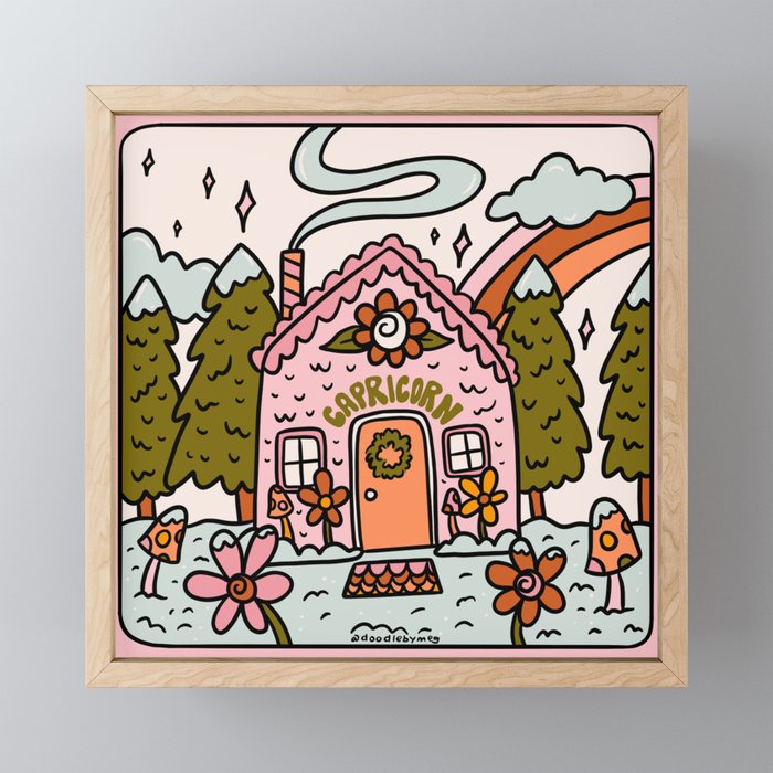 Capricorn Gingerbread House Framed Mini Art Print