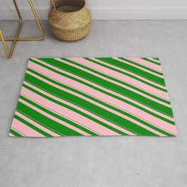 [ Thumbnail: Pink and Green Colored Striped/Lined Pattern Rug ]