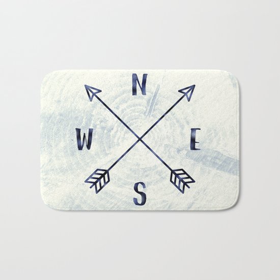 Compass in Navy Blue Bath Mat