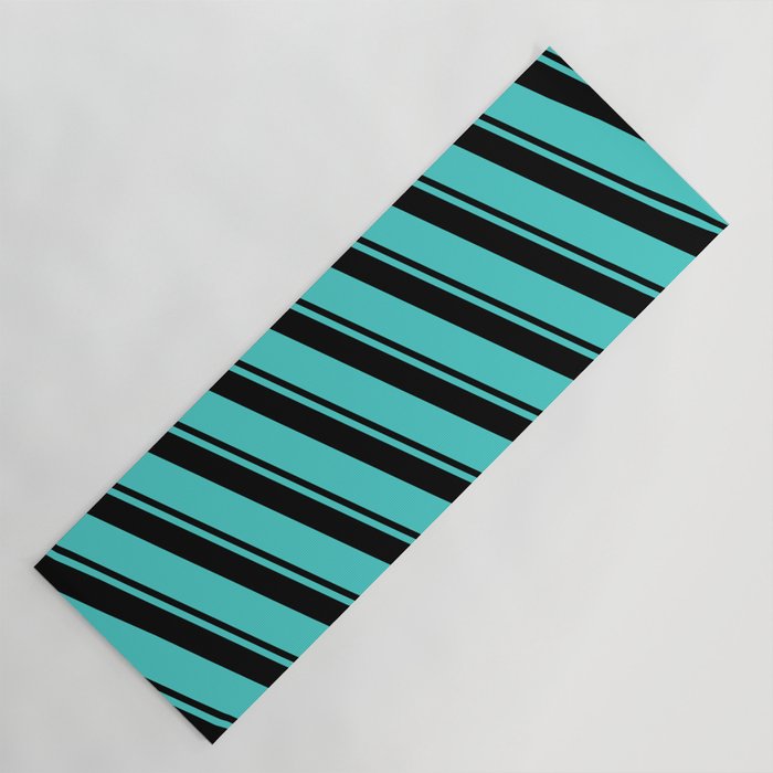 Black & Turquoise Colored Lines/Stripes Pattern Yoga Mat