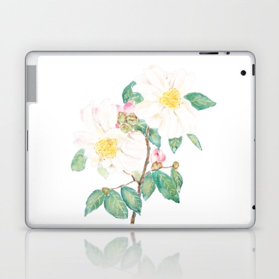 white camellia flowers watercolor  Laptop & iPad Skin