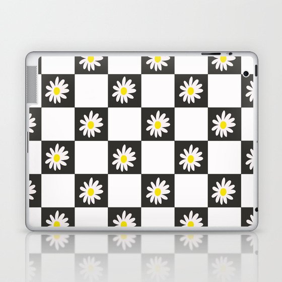 Black & White Daisy Checkered Pattern Laptop & iPad Skin