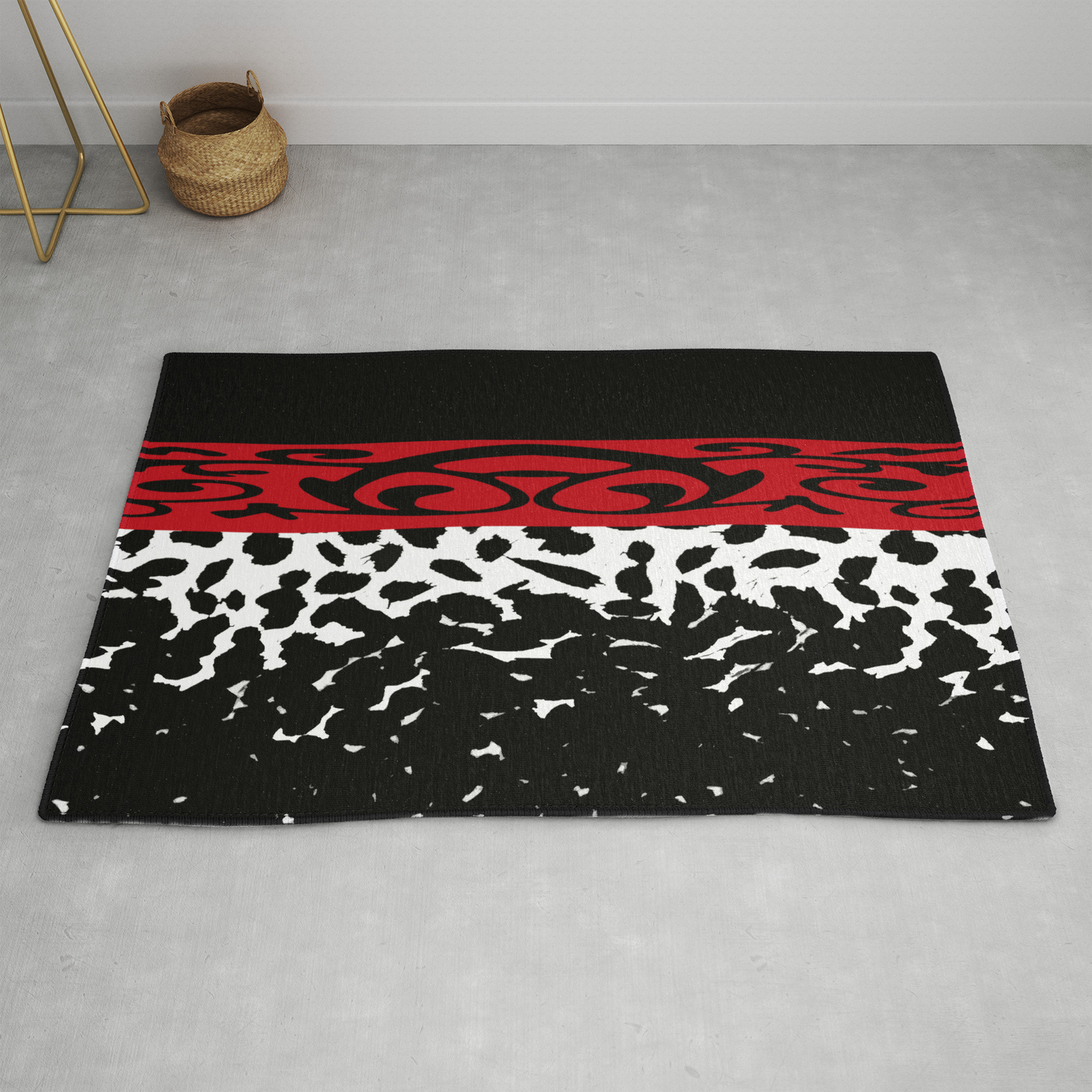 Cheetah Leopard Black White Red Rug, Red Black Gray White Rug