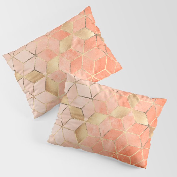 Soft Peach Gradient Cubes Pillow Sham