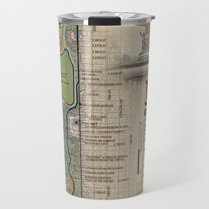 Central Park [Bethesda Fountain] Vintage Inspired running route map Travel Mug