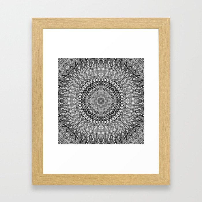 Grey mandala Framed Art Print