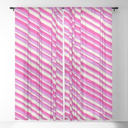 [ Thumbnail: Orchid, Beige & Deep Pink Colored Pattern of Stripes Sheer Curtain ]