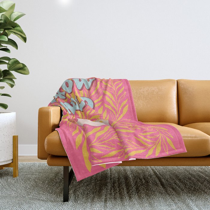 GROW WILD with bum vase and endless foliage 1. yellow on pink Throw Blanket