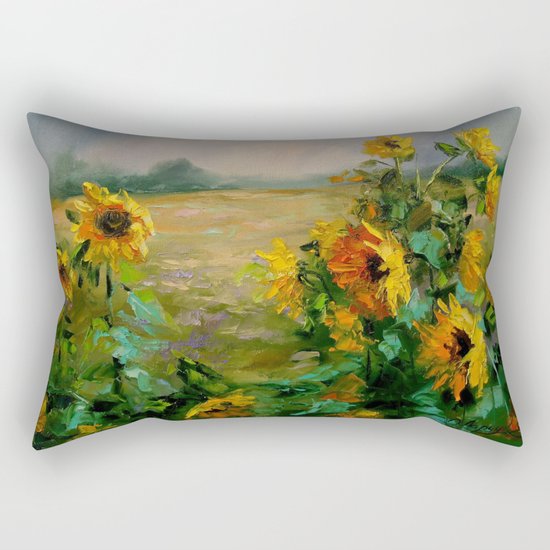 Sunflowers in a field Rectangular Pillow